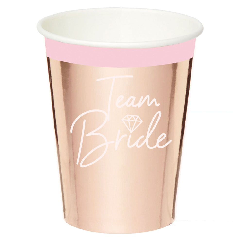 Team Bride Pink and Rose Gold Cups - 250ml - Pack of 8