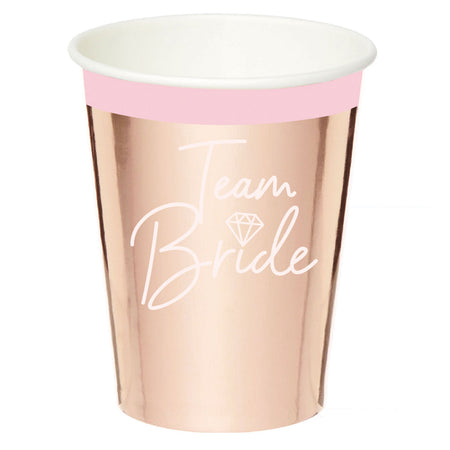Team Bride Pink and Rose Gold Cups - 250ml - Pack of 8