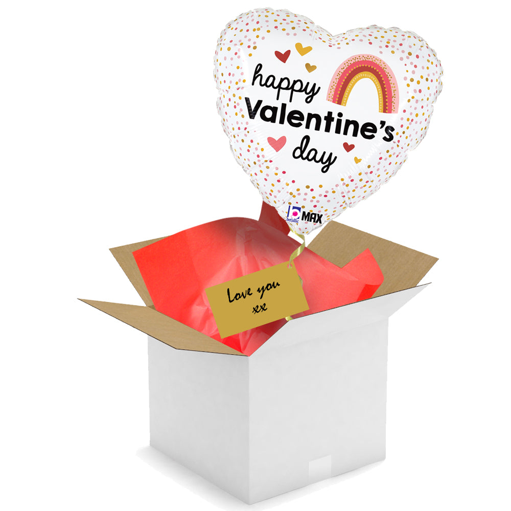 Balloon In A Box - Valentine's Boho Rainbow and Hearts Foil Balloon - 18"