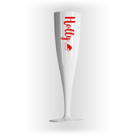 Red Text Christmas Personalised Champagne & Prosecco Flute Glass White - 175ml - Each