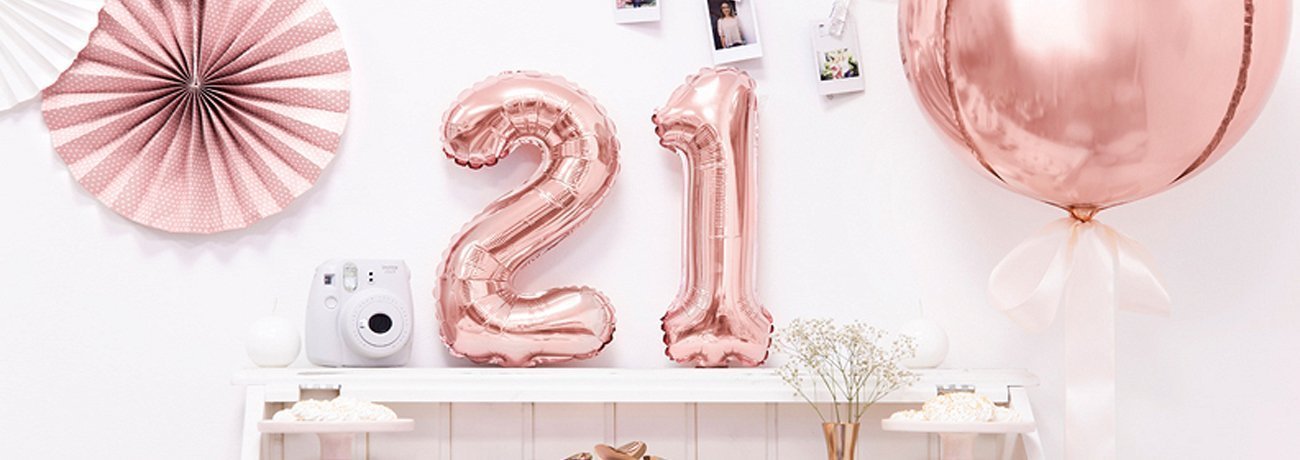 21st banners, rose gold birthday decorations, 21st birthday celebration ideas, 21st balloons, 21st birthday party ideas
