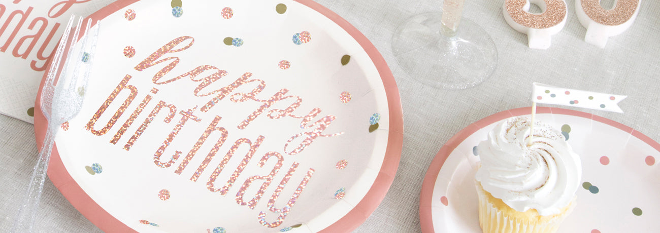 Happy Birthday Rose Gold Glitz Party Supplies