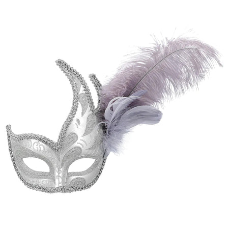 Silver Feather Venetian Masquerade Eye Mask