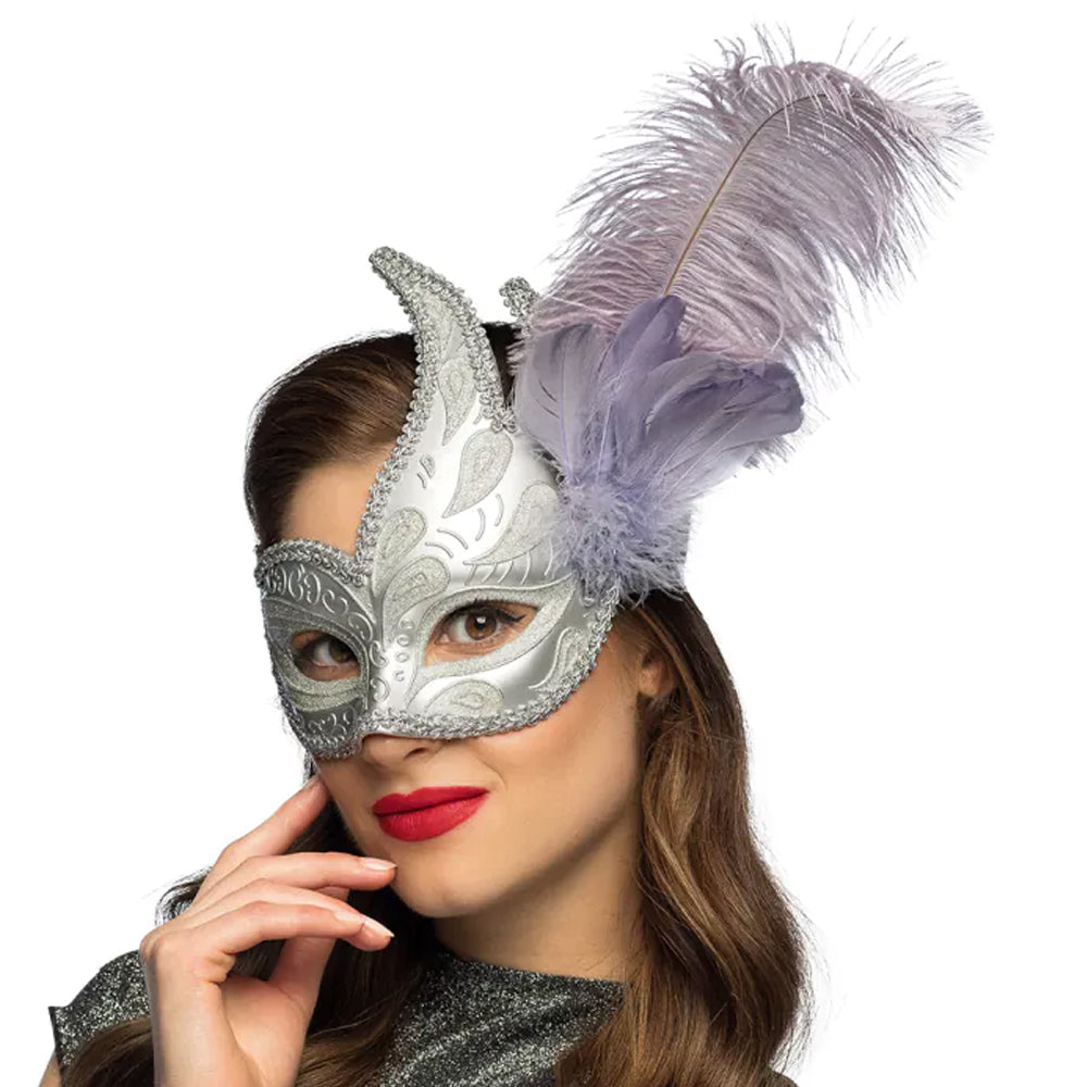 Silver Feather Venetian Masquerade Eye Mask