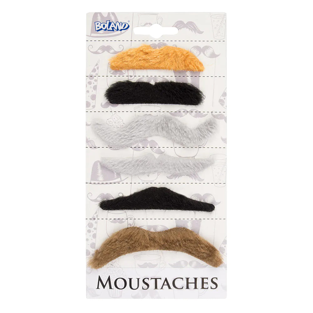 Assorted Fake Moustaches - Pack of 6