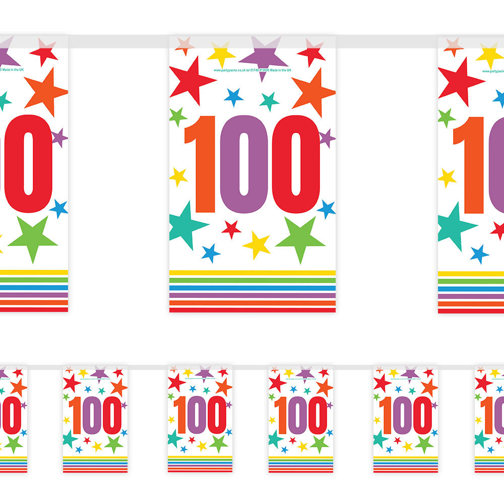 Rainbow 100th Birthday Paper Bunting Decoration - 2.4m