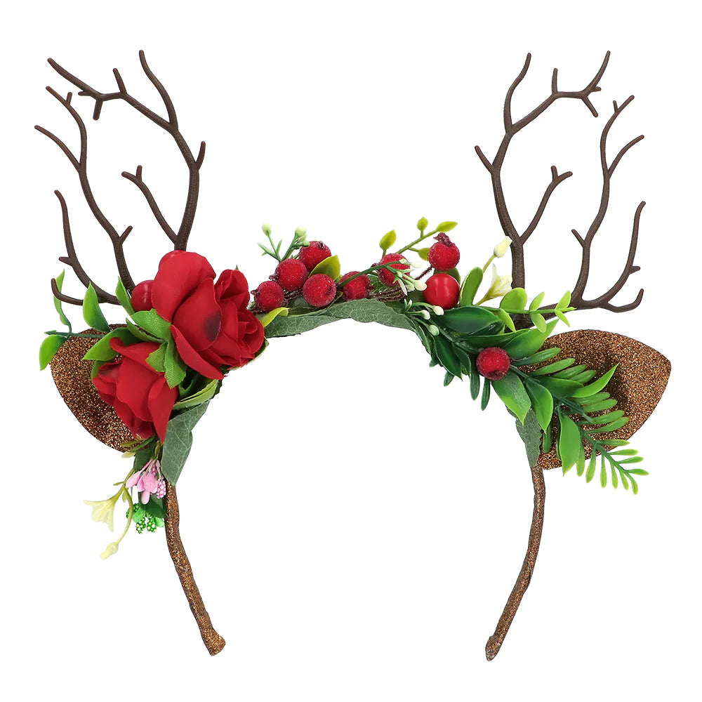 Festive Deer Tiara With Flowers