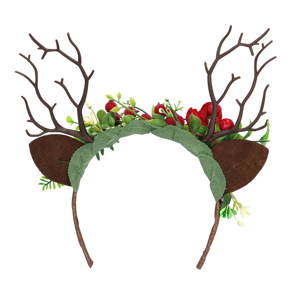 Festive Deer Tiara With Flowers