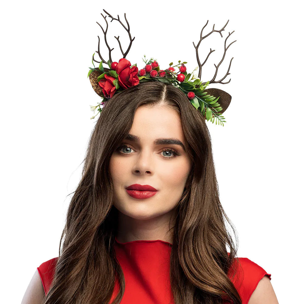 Festive Deer Tiara With Flowers