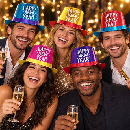 Happy New Year Foil Glitter Top Hat - Assorted - Each