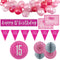 15th Birthday Pink & Silver Glitz Decoration Pack