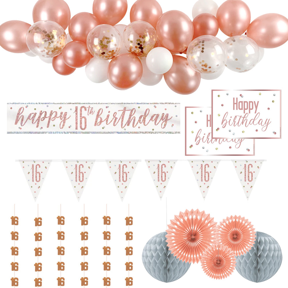 16th Birthday Rose Gold Glitz Decoration Pack
