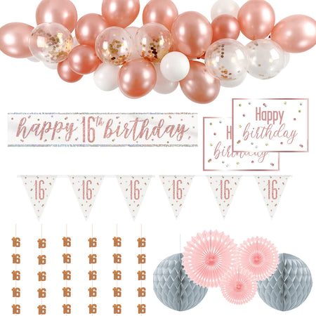16th Birthday Rose Gold Glitz Decoration Pack