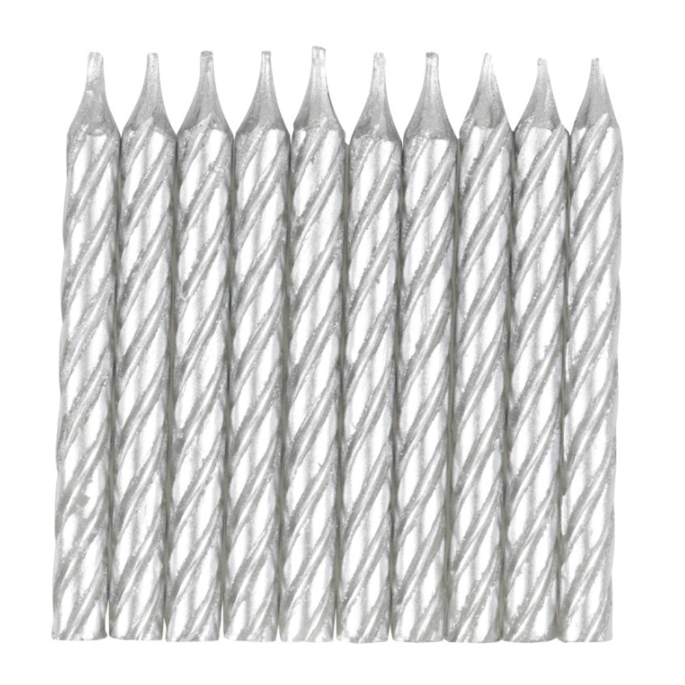 Silver Metallic Spiral Candles - Pack of 10