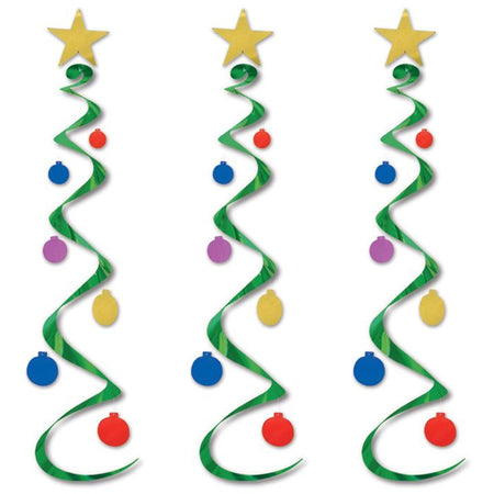 Christmas Tree Whirl Hanging Decorations - 76cm - Pack of 3
