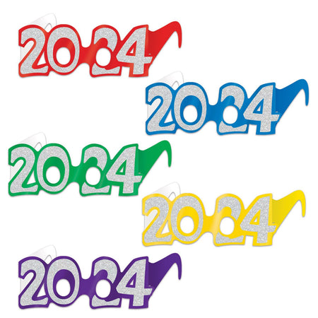 2024 Glittered Card Glasses - 5 Assorted Colours - Each