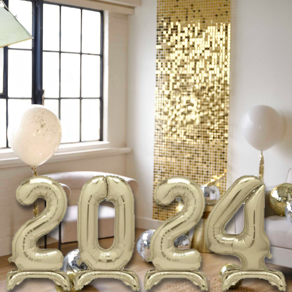 2024 Gold New Year Foil Standing Number Air Fill Balloons - 30"