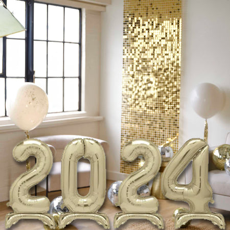 2024 Gold New Year Foil Standing Number Air Fill Balloons - 30