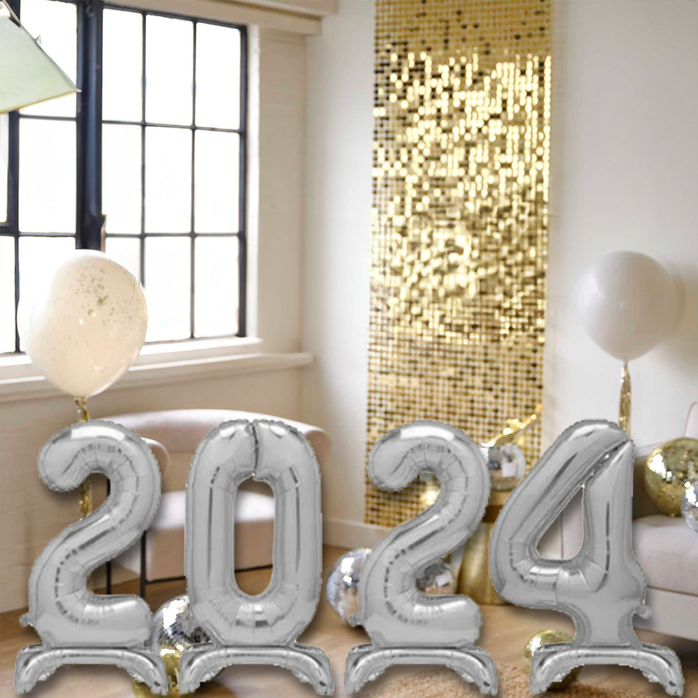 2024 Silver New Year Foil Standing Number Air Fill Balloons - 30"