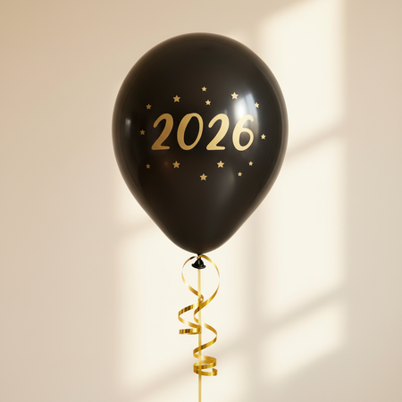 2026 Balloon with Gold Ribbon Indoor Background