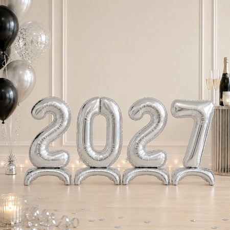 2027 Silver New Year Foil Standing Number Air-Fill Foil Balloons - 30