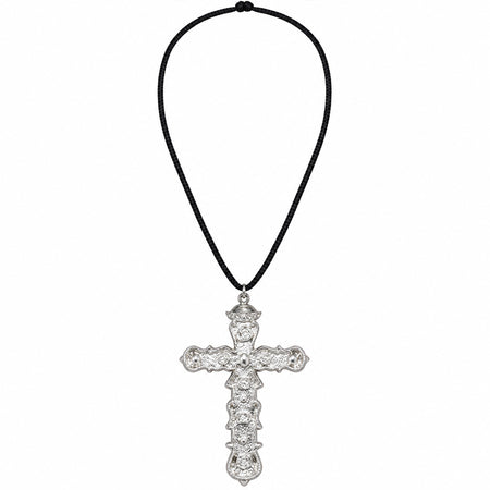 Silver Cross Ornate Pendant Necklace