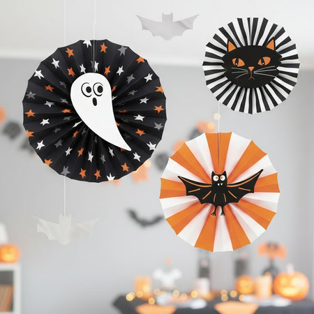 Bats and Boos Halloween Paper Fan Decorations - Pack of 5