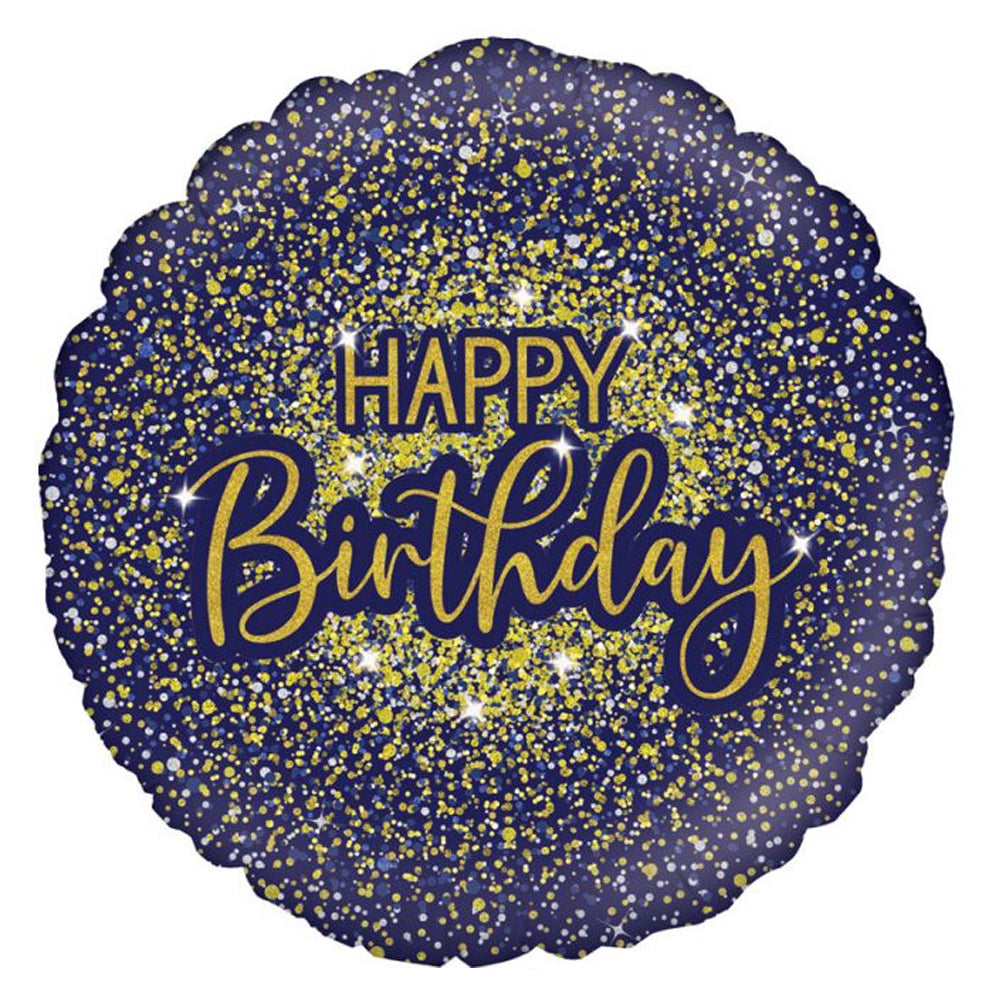 Blue & Gold Happy Birthday Foil Balloon - 18"