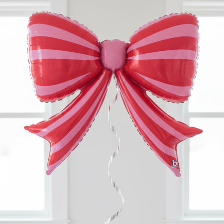 Large Red and Pink Stripe Bow Foil Balloon - 44