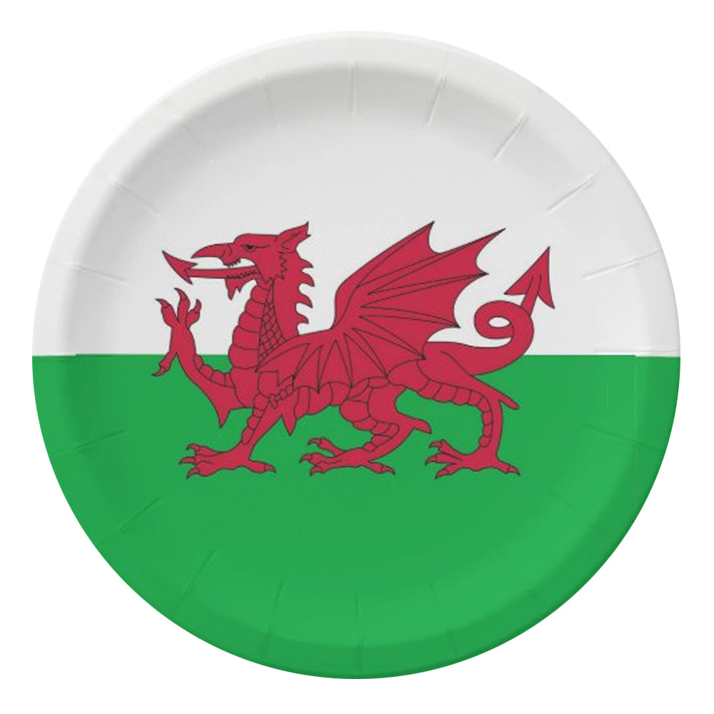 Welsh Flag Round Paper Plates - 22.8cm - Pack of 6