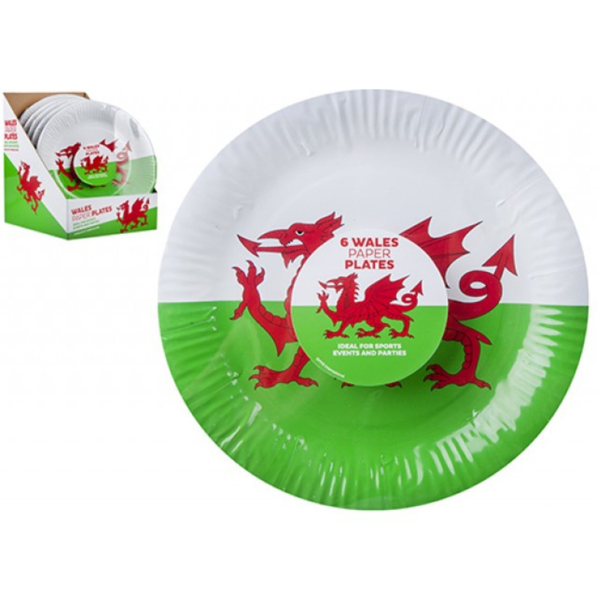 Welsh Flag Round Paper Plates - 22.8cm - Pack of 6