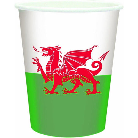 Welsh Flag Paper Cups - 266ml - Pack of 8