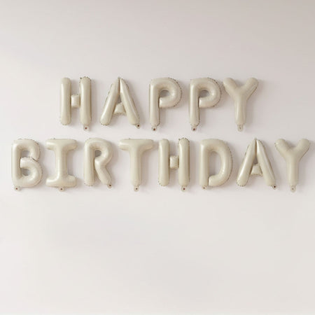 Pearl White Happy Birthday Balloon Bunting - 16