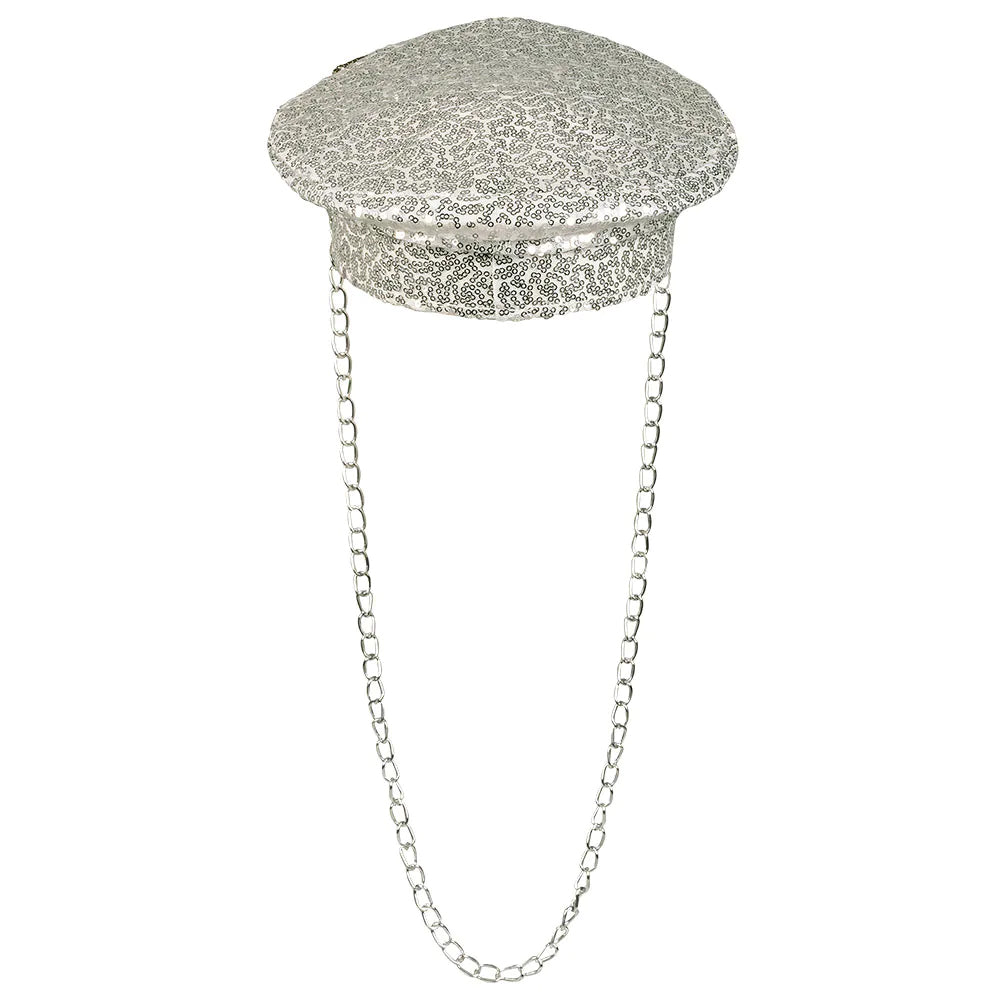 Silver Deluxe Sequin Studded Captain's Hat