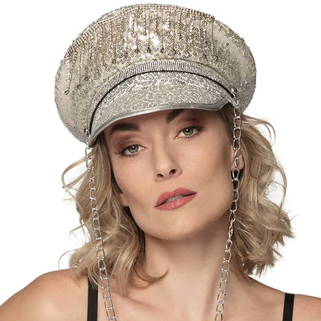 Silver Deluxe Sequin Studded Captain's Hat