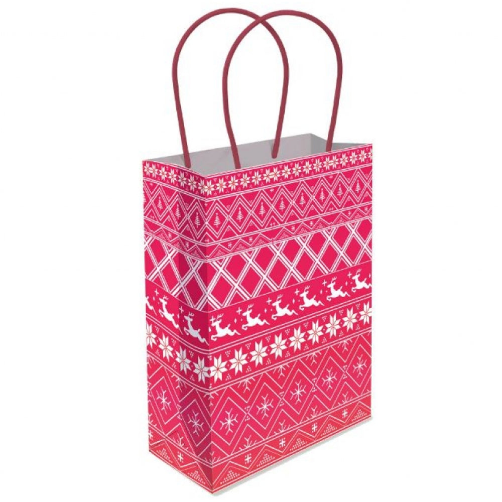 Christmas Red and White Nordic Paper Party Bag - 22cm - Each