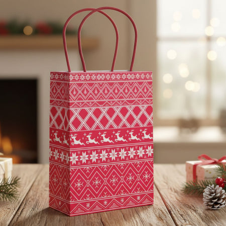 Christmas Red and White Nordic Paper Party Bag - 22cm - Each