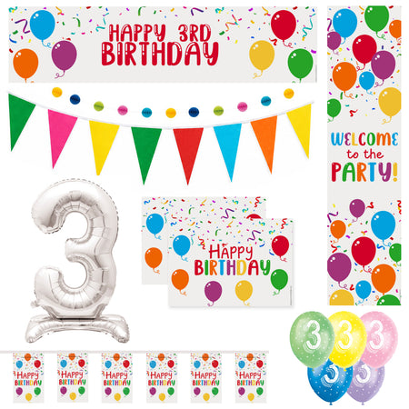 3rd Birthday Rainbow Balloons Decoration Pack