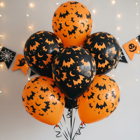 Flying Bats & Moons Orange & Black Latex Balloons - 11