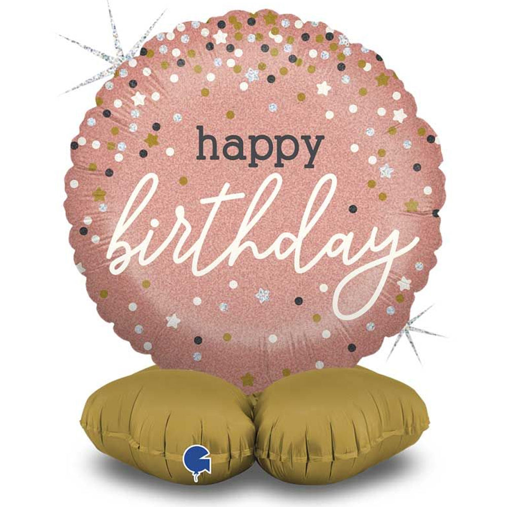 Rose Gold Happy Birthday Standing Foil Balloon - 26"