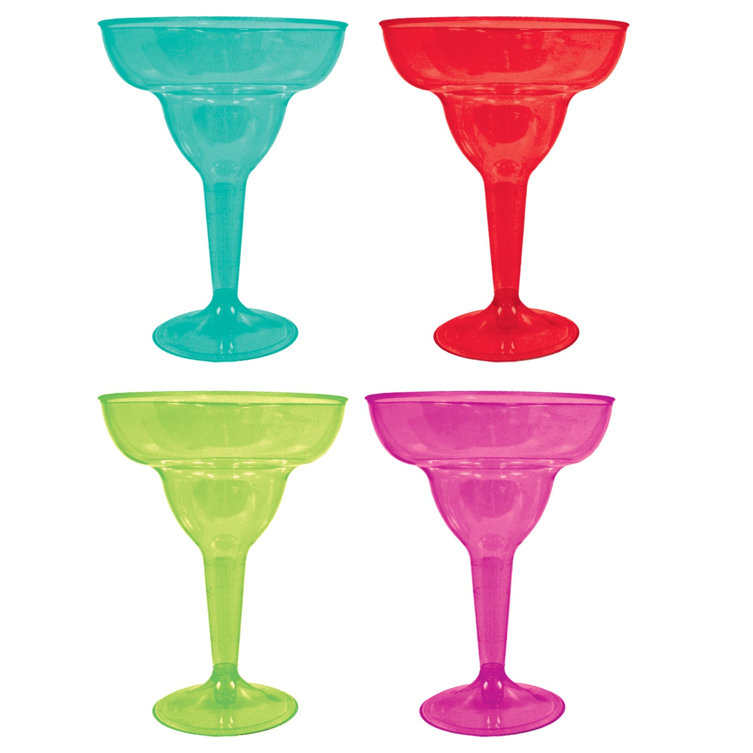 Multi Colour Brights Plastic Margarita Glasses - 12oz - Pack of 20
