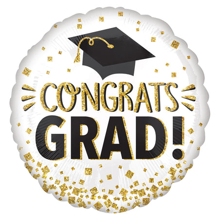 Congrats Grad White and Gold Foil Balloon - 18