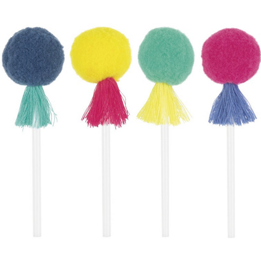 Bright Colour Pom Pom And Tassel Food Picks - Pack of 8