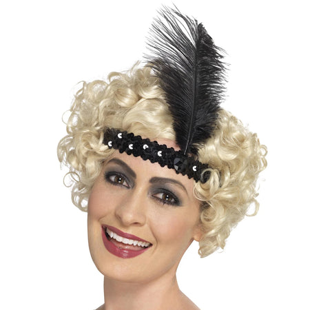 Black Charleston Flapper Sequin Feather Headband