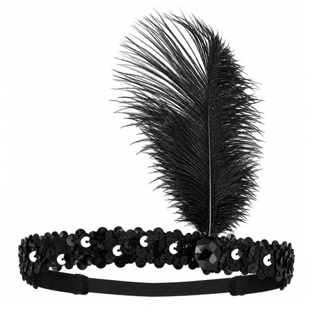 Black Charleston Flapper Sequin Feather Headband