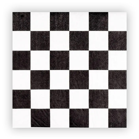 Black and White Checkered Paper Napkins - 33cm - Pack of 20