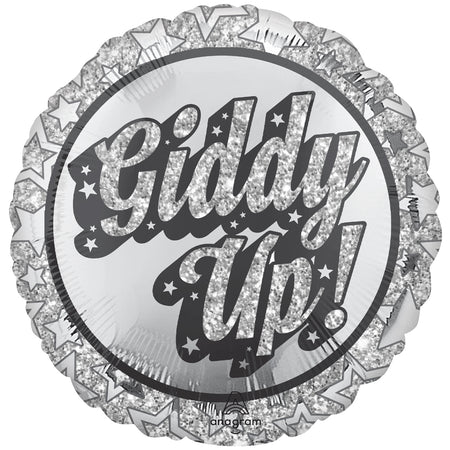 Giddy Up Silver Sparkle Foil Balloon - 18