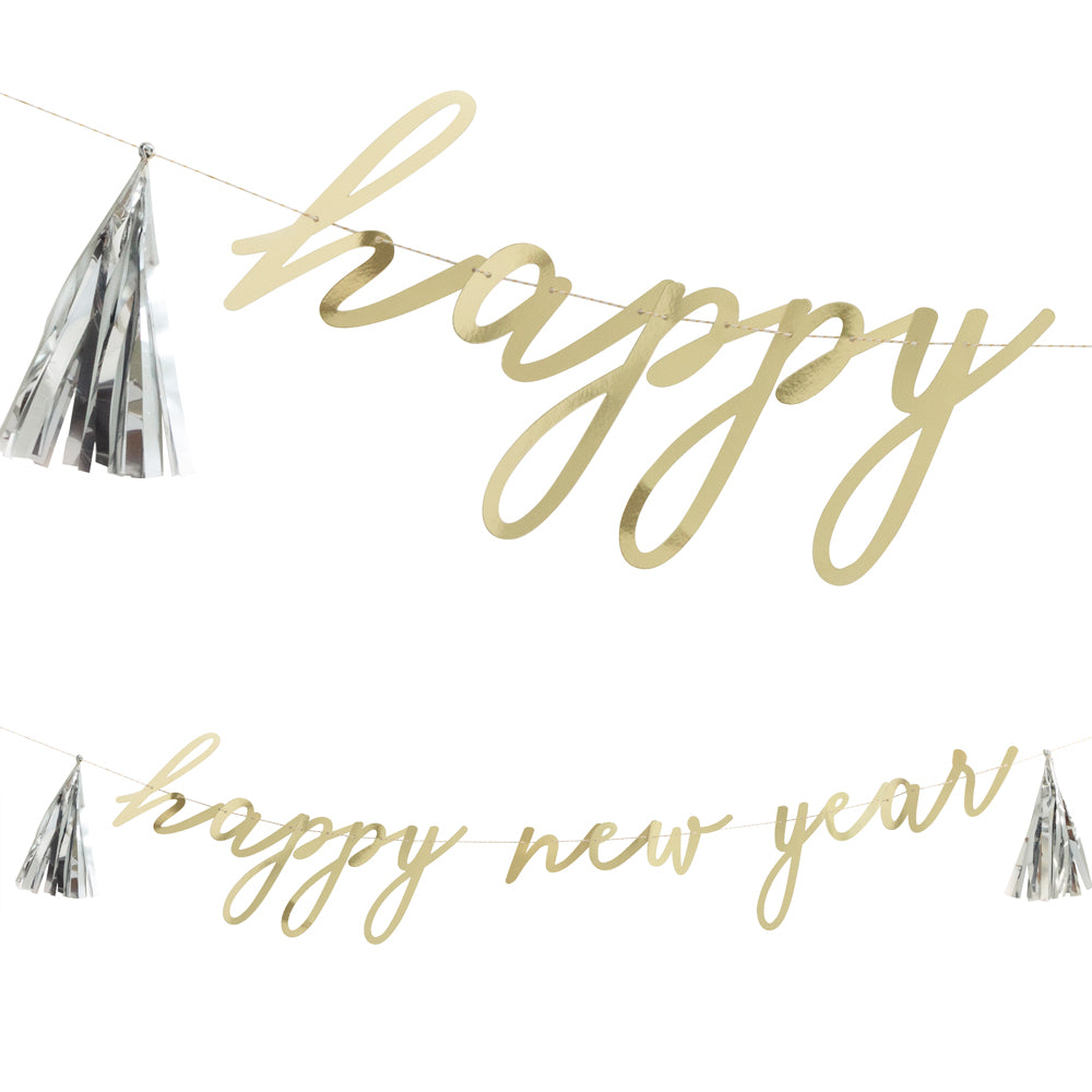 Gold Happy New Year Letter Banner With Tassels - 2.74m