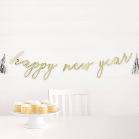 Gold Happy New Year Letter Banner With Tassels - 2.74m