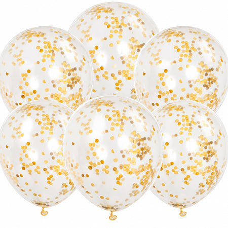Clear Latex Gold Confetti Balloons - 12